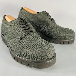 EMPORIO ARMANI Size 6 Green Grey Textured Suede Tread Sole Lace-Up Shoes